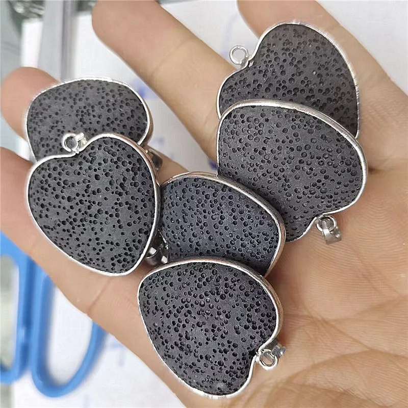 5PCS 30MM BLACK VOLCANO TONE HEART PENDANTS WITH CHARMS WOMEN NECKLACE MAKING FINDINGS GOOD CHOICES