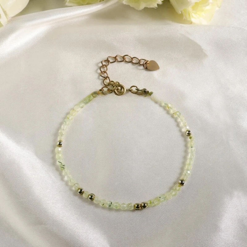 Prehnite Bracelet Women Minimalist Birthstone Jewelry Love Wealth Energy Confidence