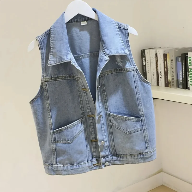 Women's Denim Vest Jacket 2026 New Spring And Autumn Elegant Comfortable Ladies Coat Casual Sleeveless Female Cowboy Tank Top