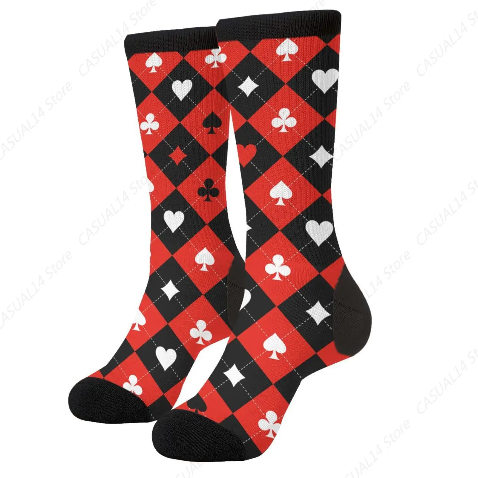 

Novelty Sock Card Black And Red Chess Board Crazy Crew Casual Daily Socks For Men'S
