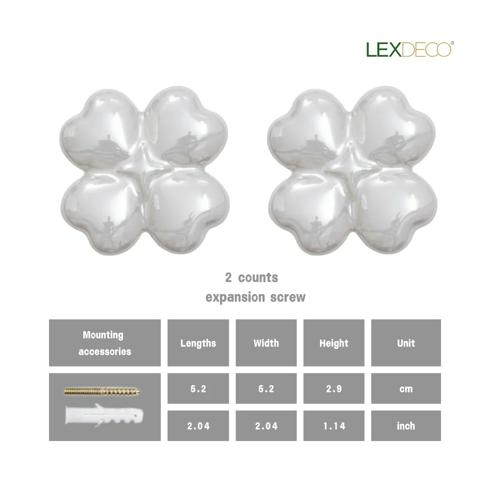 2 упаковки керамических настенных крючков LEXDECO Clover — дизайн Lucky Charm, 3 цвета (розовый/серый/белый)