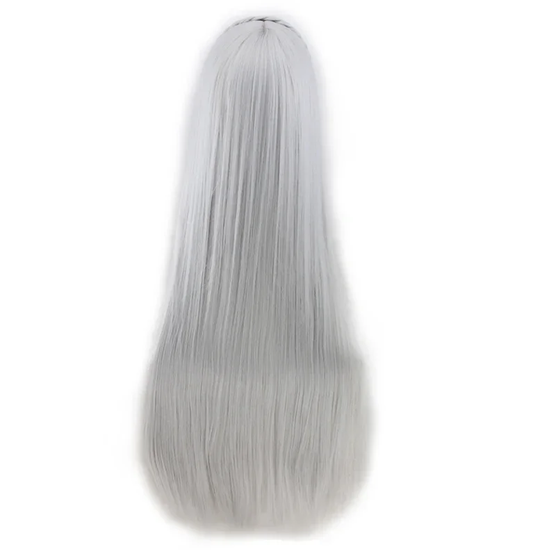 QQXCAIW-Peluca de cabello sintético para Cosplay, pelo largo y liso, color gris plateado, 100 Cm