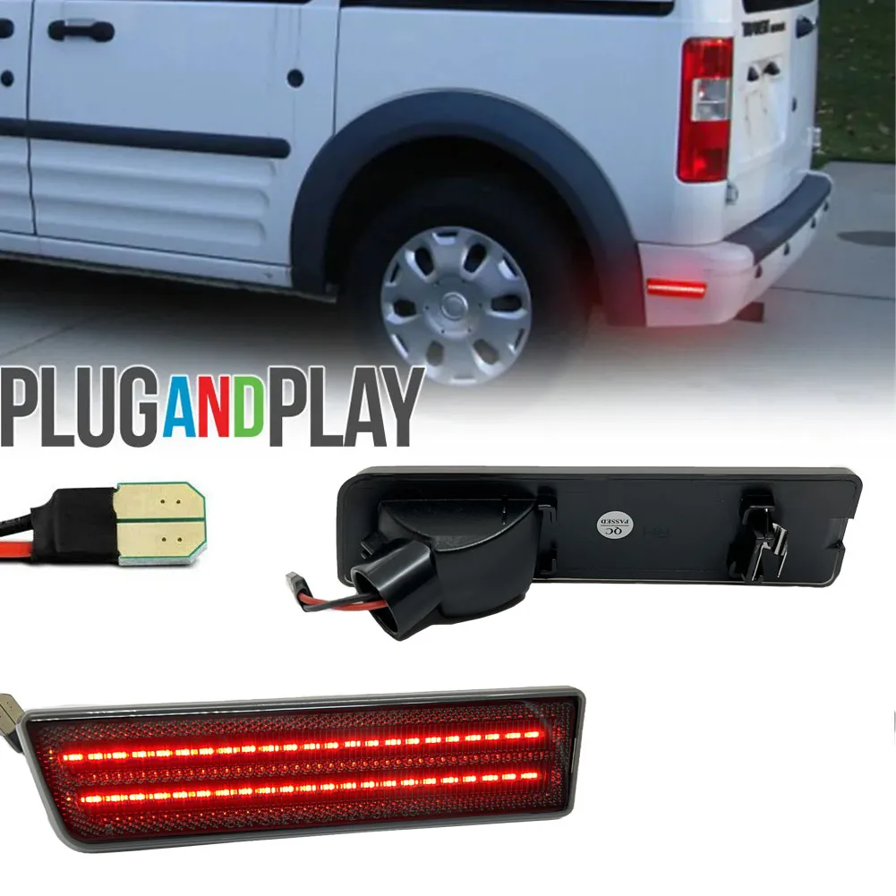 

LED Side Marker Light Assembly Turn Signal Lamp for Ford Transit Connect 2010 2011 2012-2013 RED LED Rear Bumper Lamps Smoked