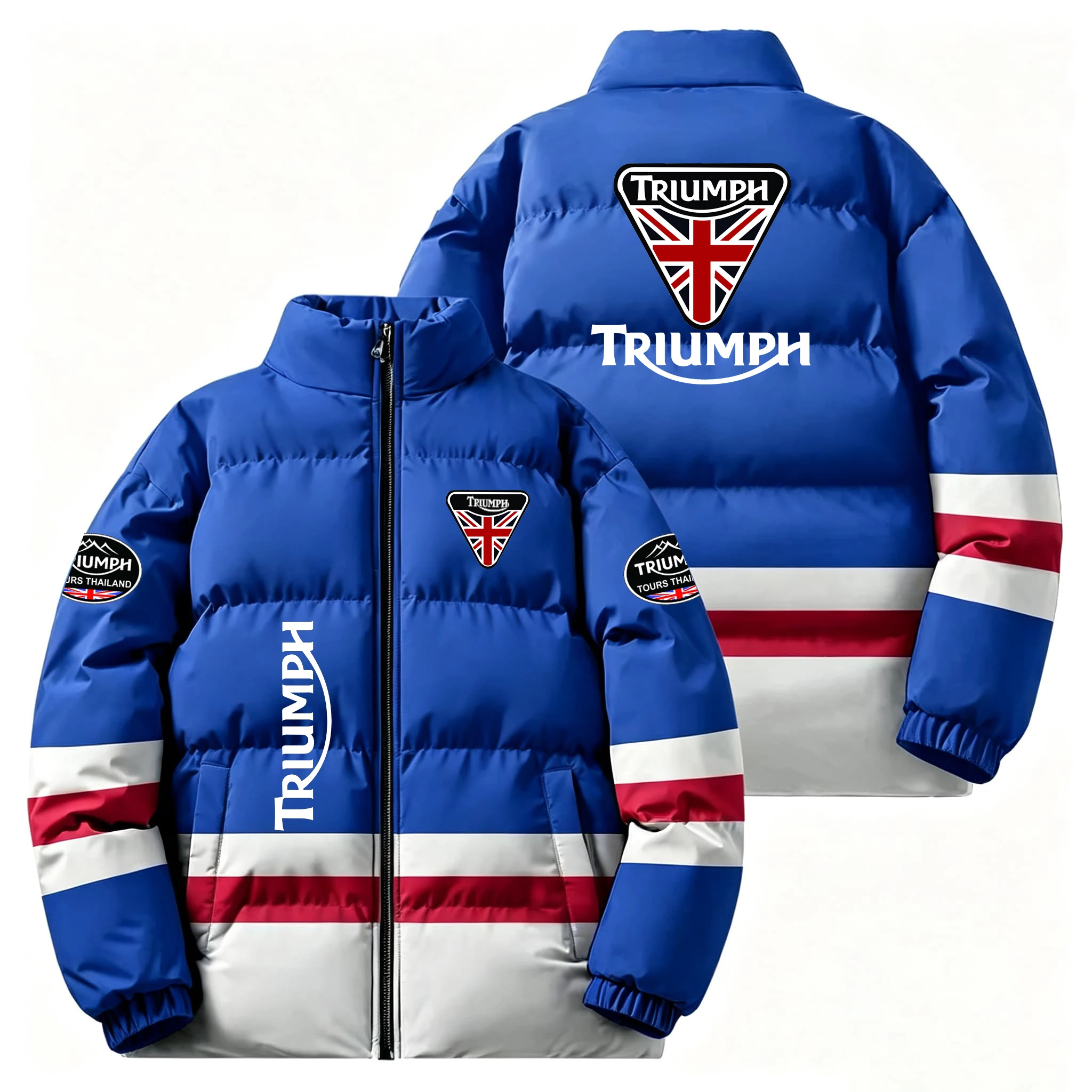 Men Winter Stand Collar Puffer Jacket Thick Warm Coat   Windproof Zip Up Outerwear Casual Streetwear Motorbike Riding Jacket For
