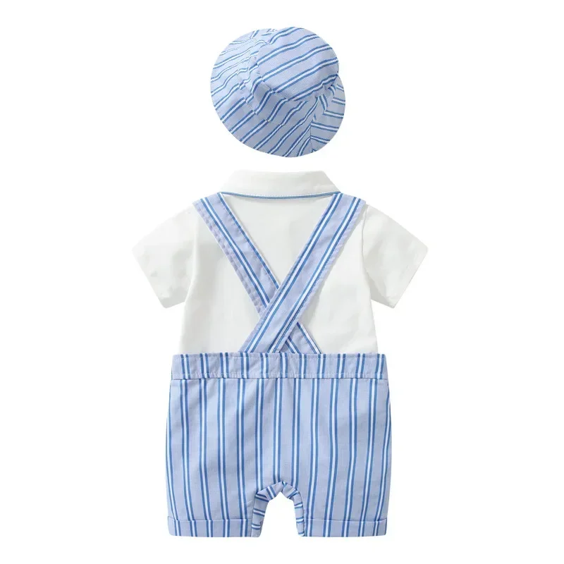 Baby Clothes Boy Cute Striped PP Shorts Jumpsuit with White Romper Hat  Infant Toddler 1 Year    for Birthday