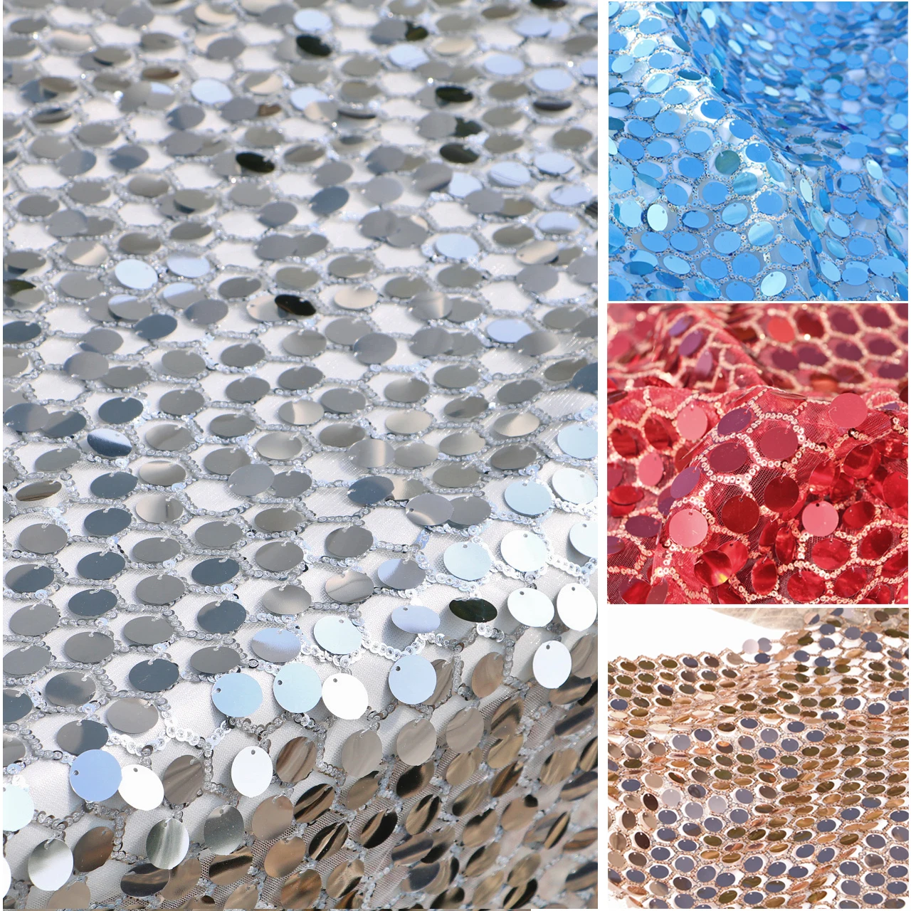 Shield Hexagon Pattern 3+5+18MM Mixed Size Sequins Hanging Big Coin Dot Paillette Circle Silver Sequin Fabrics