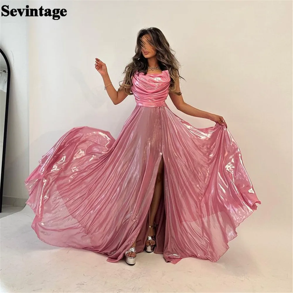 

Sevintage Baby Pink Arabia Organza Prom Dress A-Line Pleat Ruched High Slit Evening Dress Floor Length Women Party Gown 2024