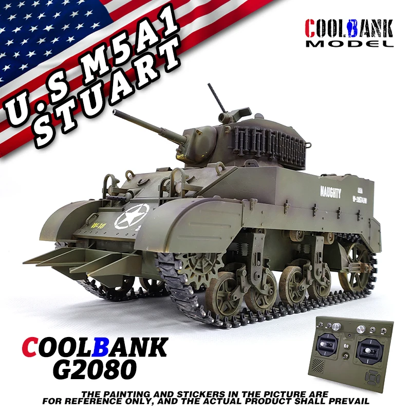 Coolbank RC Tank 1/16 USA Stuart M5A1 Isoscale simulation model Open the cannon barrel retractable Tank Toys