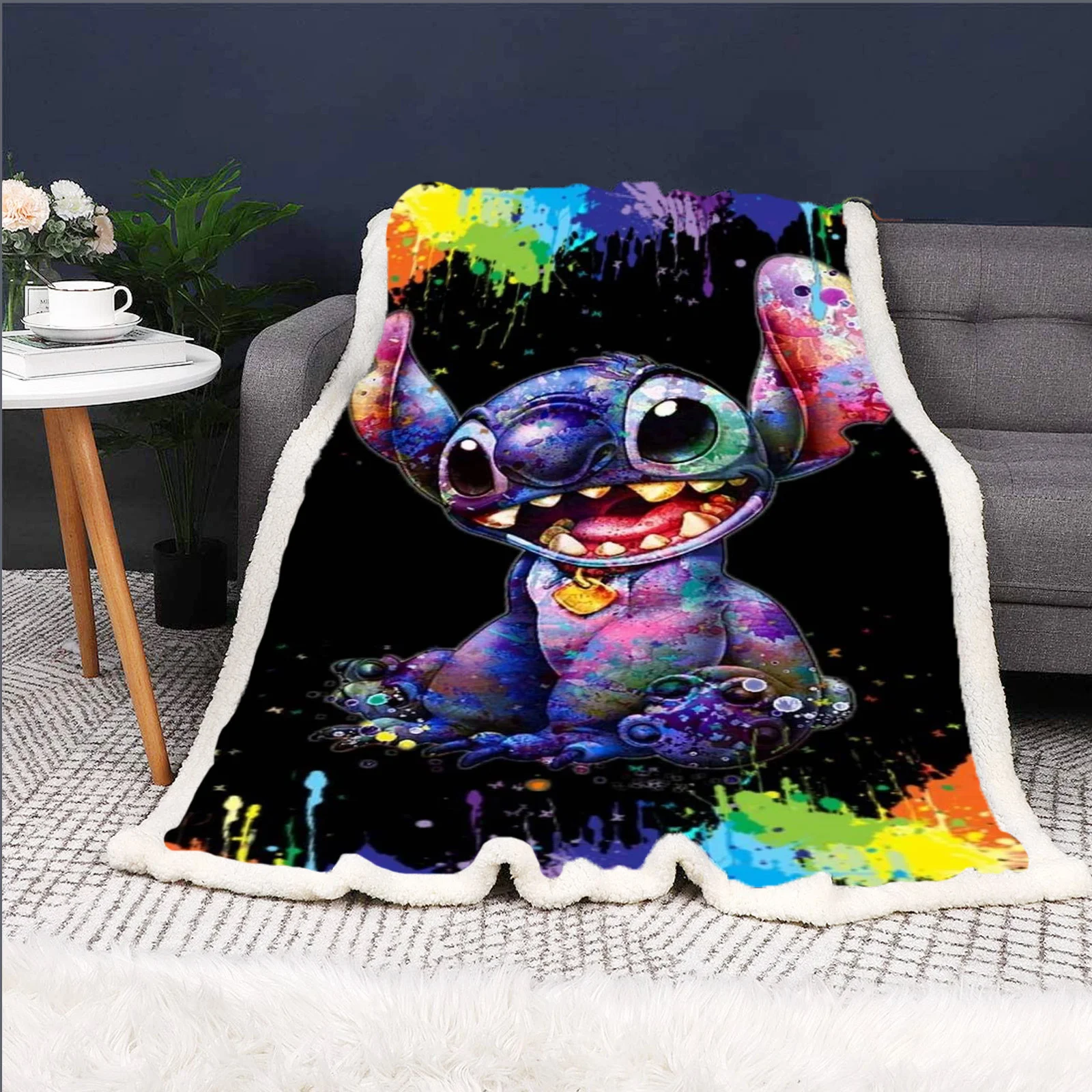 

Kawaii Stitch Winter Luxury Blankets Microfiber Fabric Reactive Printed Bed Throws for Children Cozy Home Stitched