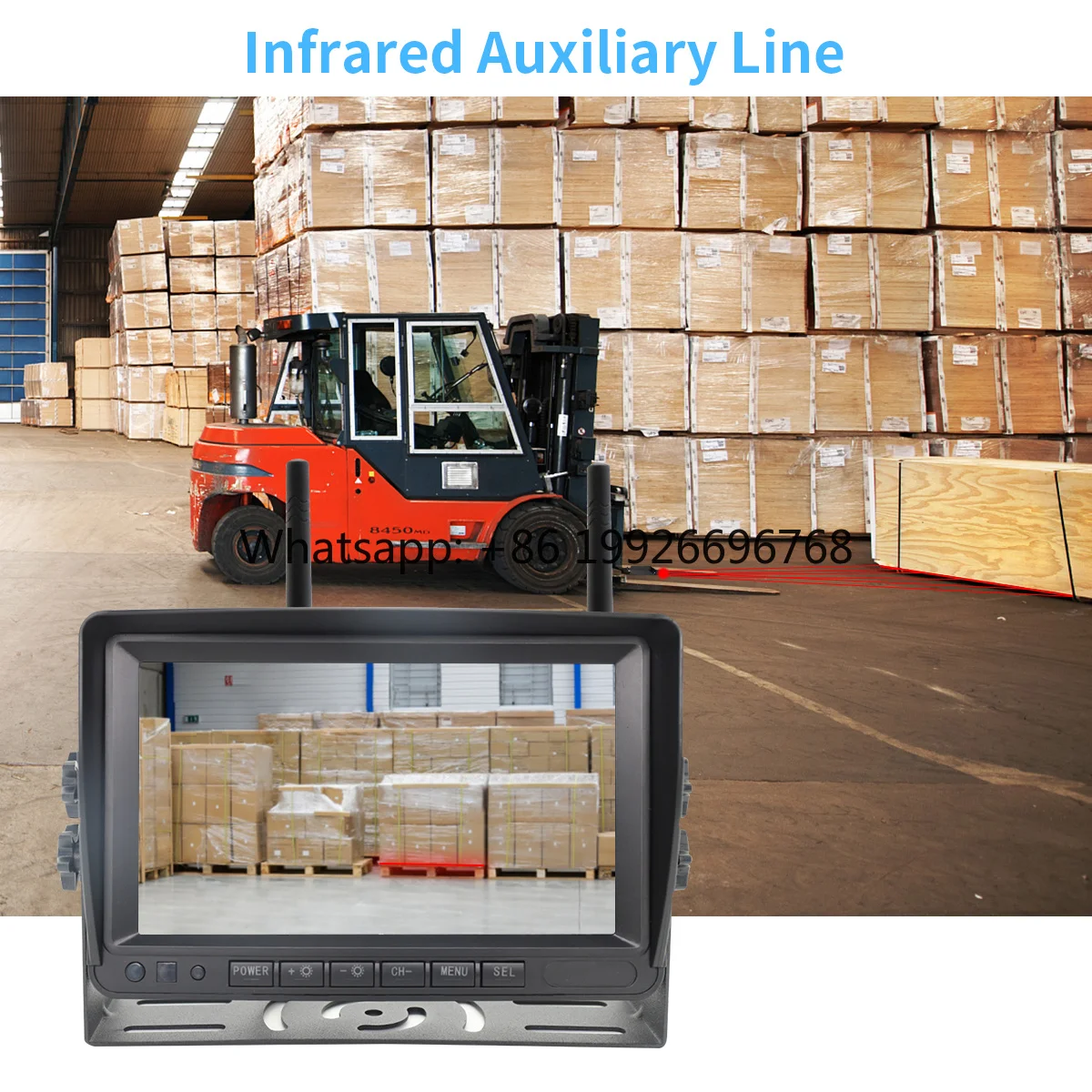 1080P 7 Inch Reverse Wireless Camera System for Truck Forklift Wireless Rear View System with Laser Positioning