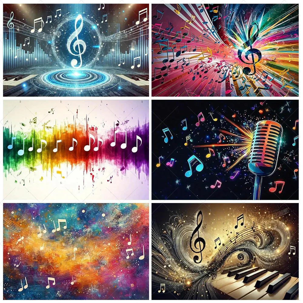 

Vibrant Music Note Background Banner Flowing Light Piano Backdrop Supplies Musical Element Party Decoration Photography Props