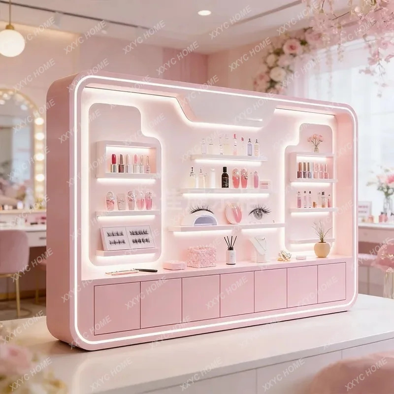 XXHigh-end beauty salon, cosmetics display cabinet, commercial paint baking, modern company-shaped display wall