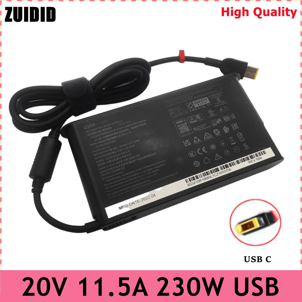 230W 20V 11.5A USB Laptop Charger Notebook AC Adapter for Lenovo Legion 5 Y7000P Y900 Y9000K P73 Y740 Y920 Y540 P70 P72 00HM626