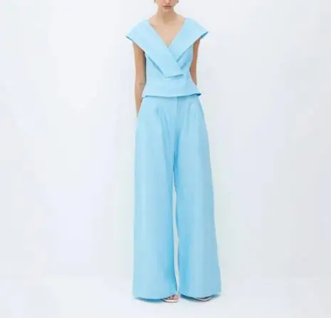 

Women's Fashion Pants Set with Elegant V-Neck and Slimming Effect 2025 Summer New Female Temperament Commuting Elegant Outfits