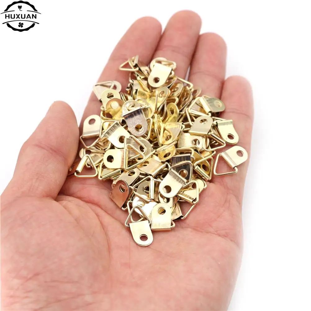 100 Pieces Golden Triangle D-Ring Hanging Picture oil Painting Mirror Frame Hooks Hangers Wholesale