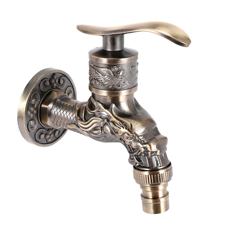 Antique Bronze Bibcock Garden Wall Mounted Decorative Tap Home Use Small Single Hole Outdoor Water Faucet Zinc Alloy