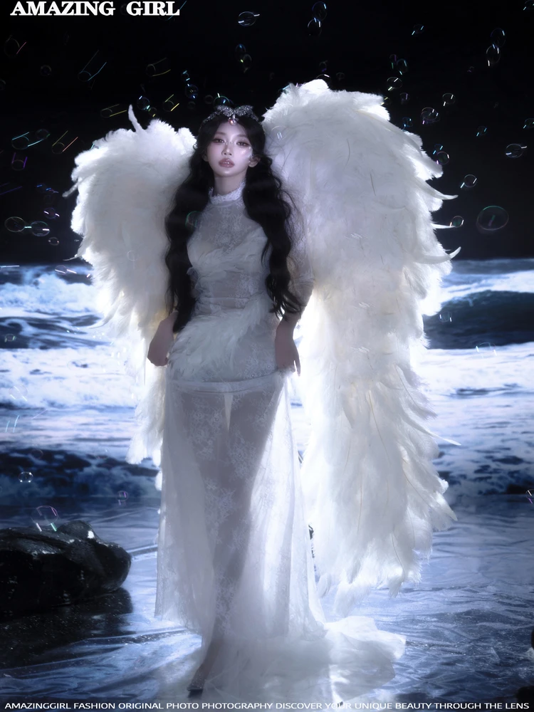 Fashionable Lace Dress Angel Fairy Goddess Photography Stage Performance Costume See-through Art Photo Ethnic Women's Wear