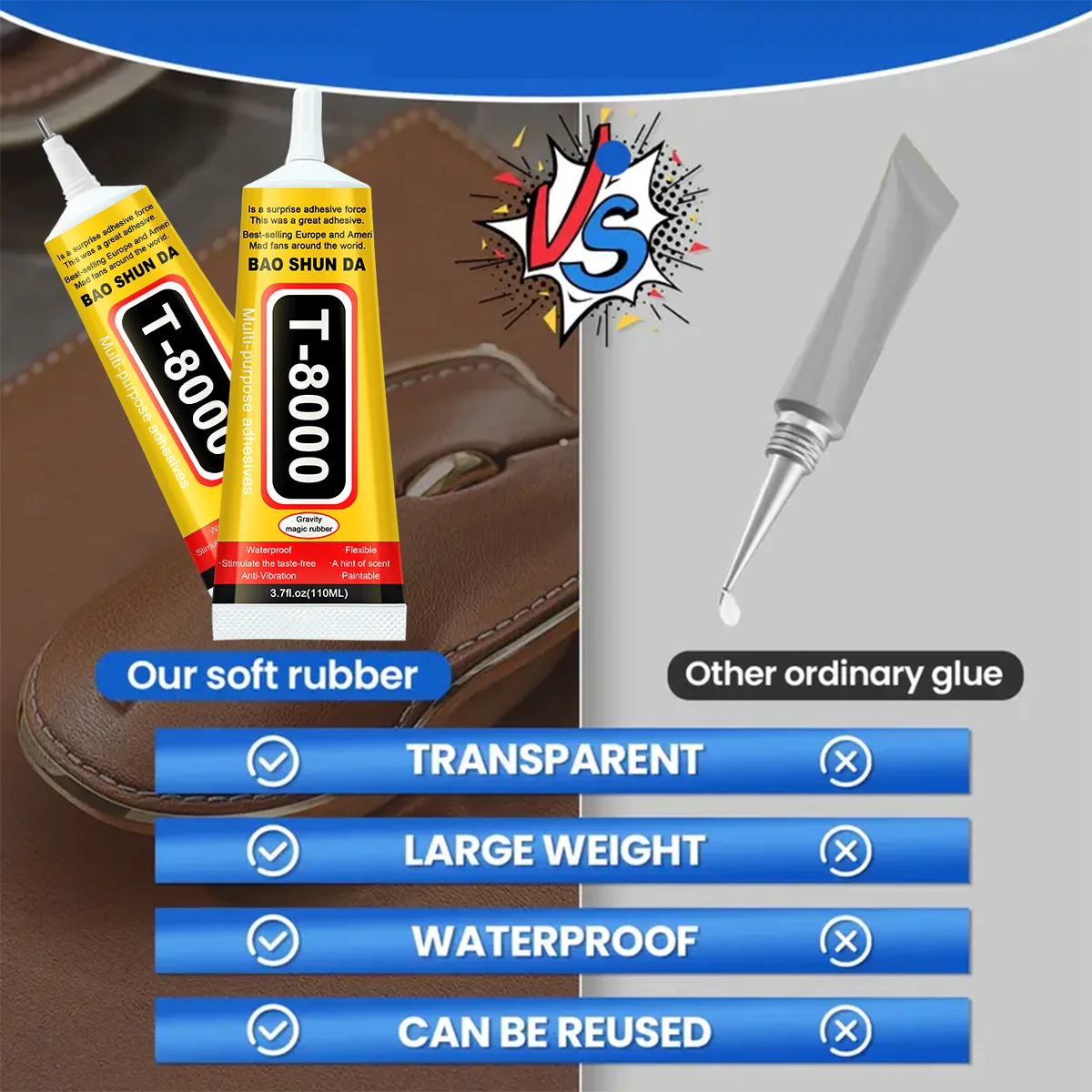 JXVX T-8000 transparent adhesive mobile phone maintenance liquid touch screen T8000 jewelry craft cloth shoes adhesive 15/50/110ml