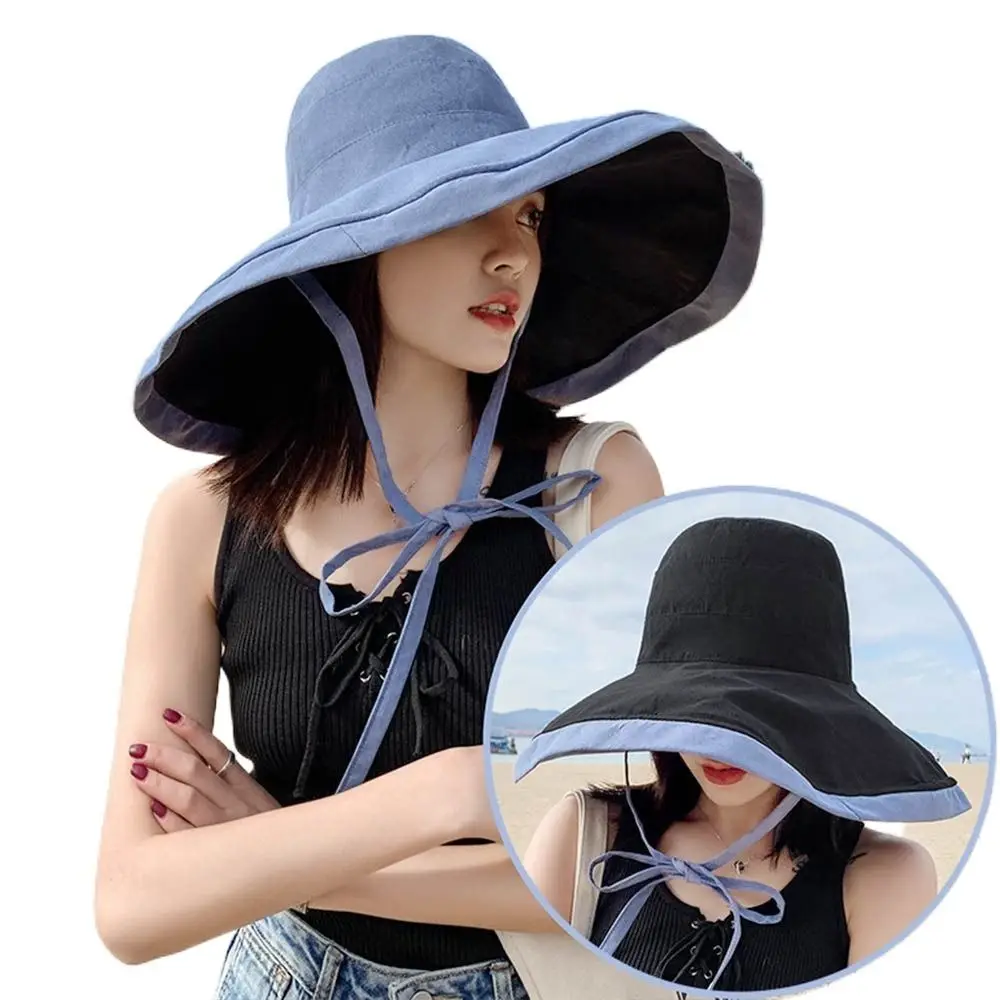 Double-sided Foldable Bucket Hat for Women Girls Summer Sun Hat Visor Fisherman Cap Anti-UV Big Brim Sunscreen Hats Caps