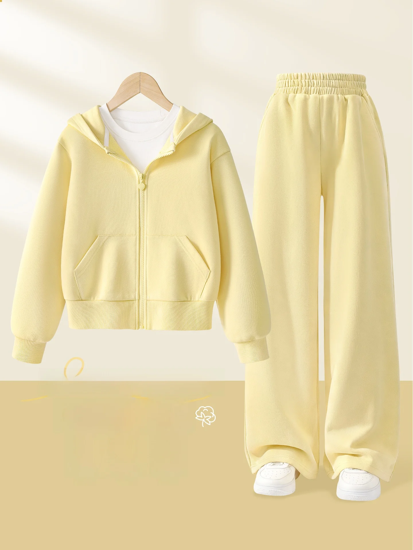 spring-sportswear-children's-clothes-set-for-girls-lightweight-breathable-cotton-polyester-blend-zipper-closure-printed-design