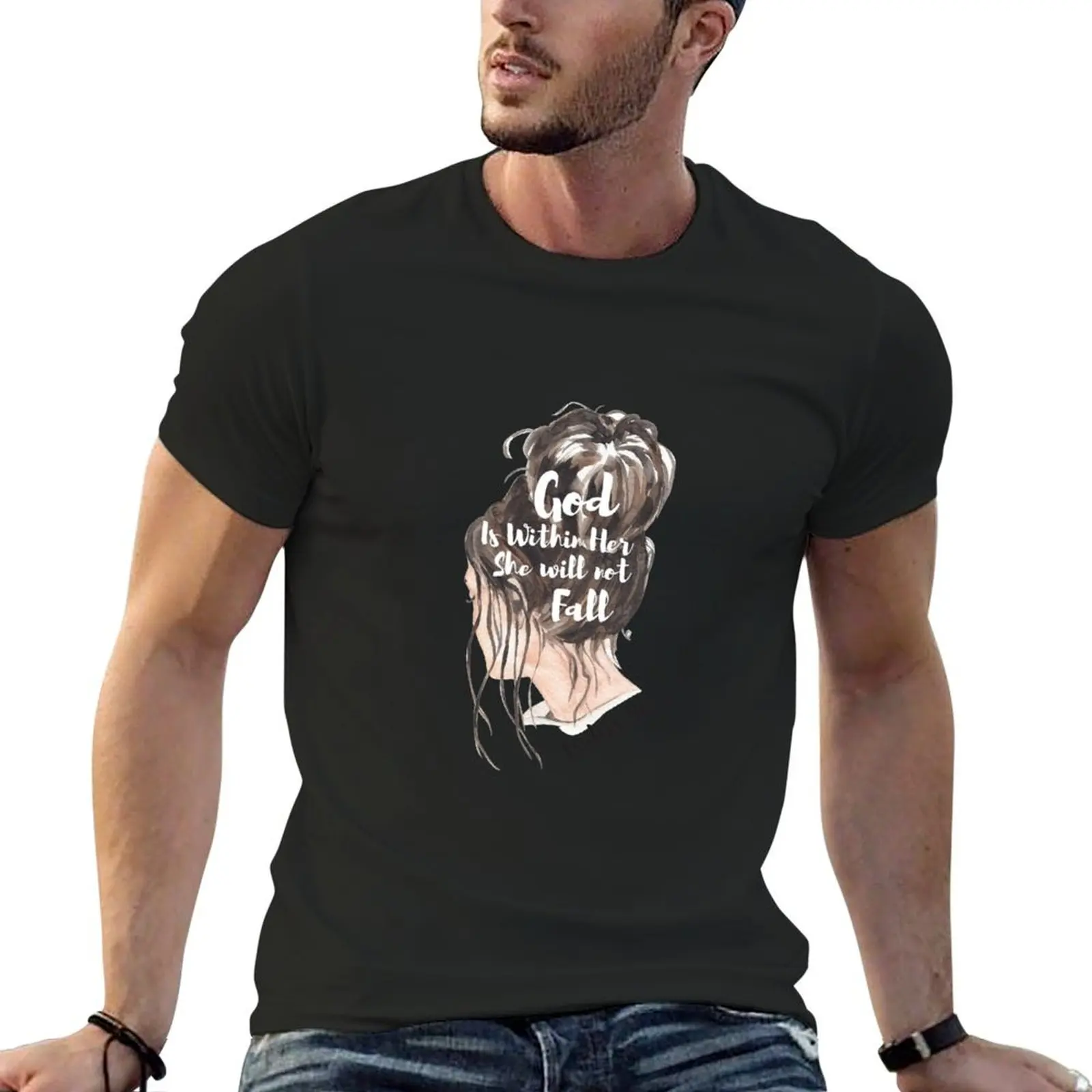 

God is within Her She Will Not Fall T-Shirt cotton graphic tees for a boy outfits for men
