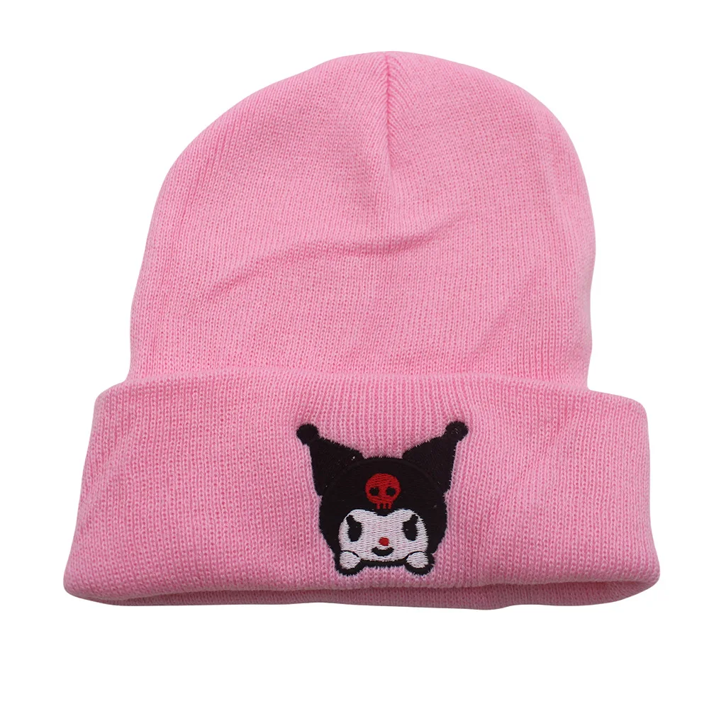 Sanrio Kuromi Melodie Katoen Cartoon Geborduurde Casual Hoeden Gebreide Winter Warme Muts Harde Hiphop Skull Muts Unisex