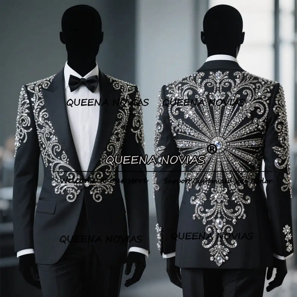 

Изысканные мужские костюмы из бисера со стразами, комплекты из 2 предметов, вечерние пиджаки с открытыми лацканами, индивидуальные свадебные смокинги для жениха, traje hombre