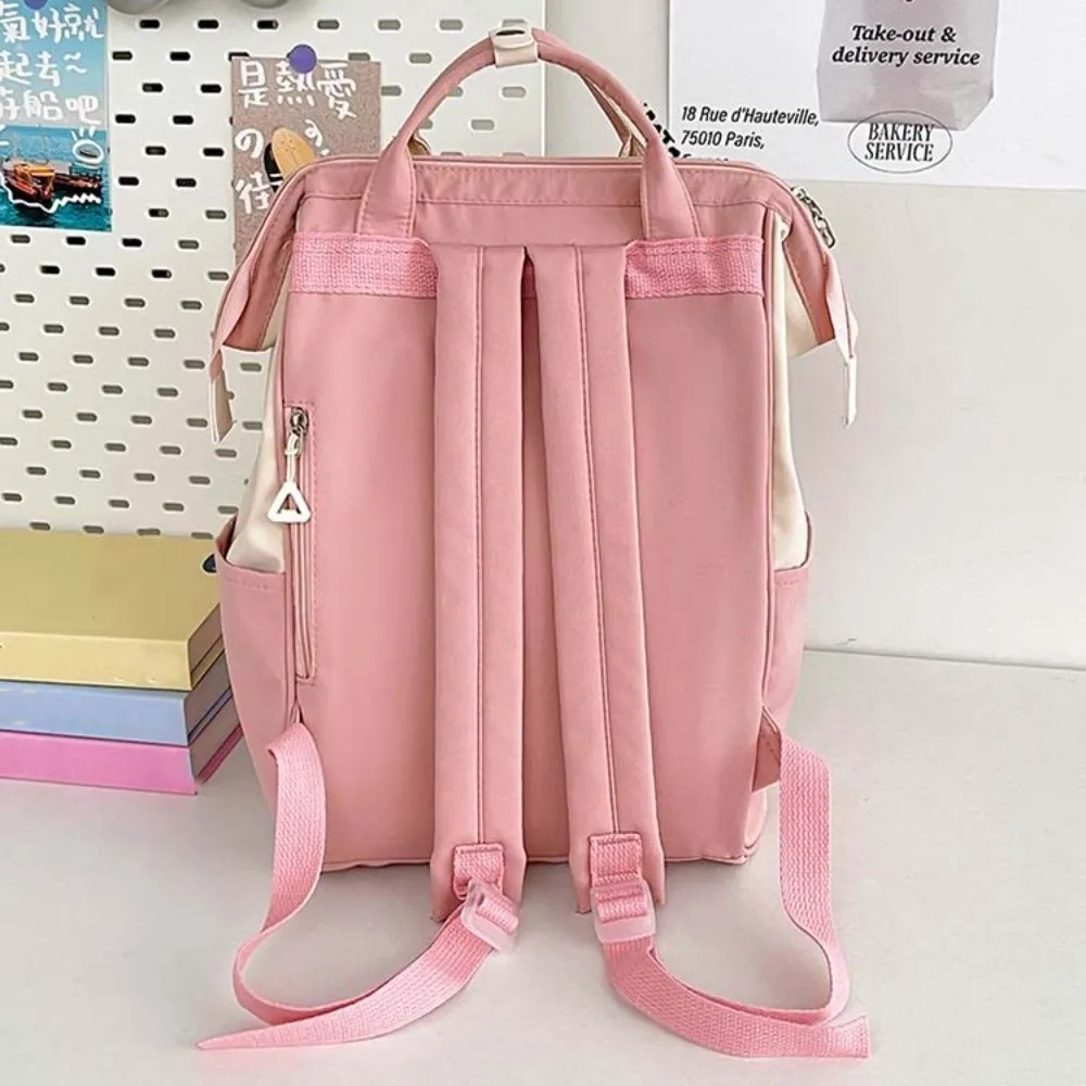 

Adjustable Large Capacity Backpack Anti-splash Water Contrast Color Casual Nylon Daypack Korean Style Soft Women School Bag