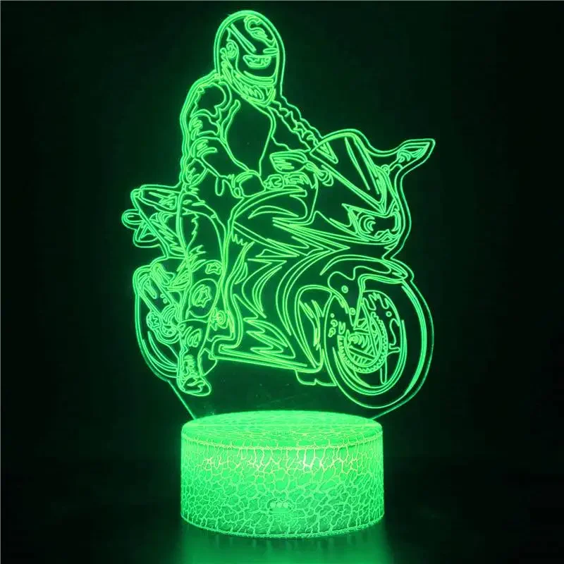 Nighdn Motorcycle Riding 3D Illusion Night Light for Children LED Bedside Lamp Birthday Christmas Gift for Boys Room Decor