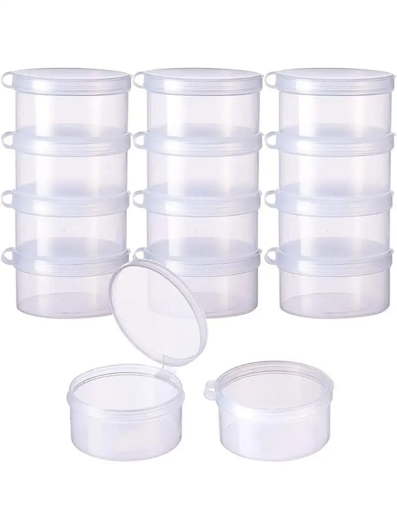 12-pakowe okrągłe przezroczyste plastikowe pojemniki do przechowywania koralików Pudełko z klapką na przedmioty PigułkiTerbsTiny BeadJewerlry Findings — zdjęcie 2