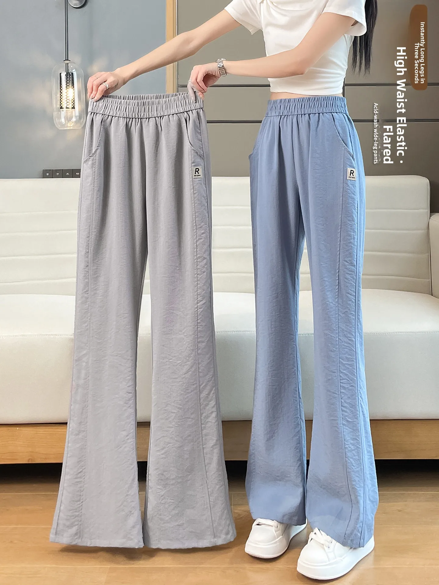 

Casual Wide Leg Pants Women Summer Thin Loose Ice Silk Cotton Linen Sport Trousers High Waist Straight Leg Quick Dry Cool Fee...