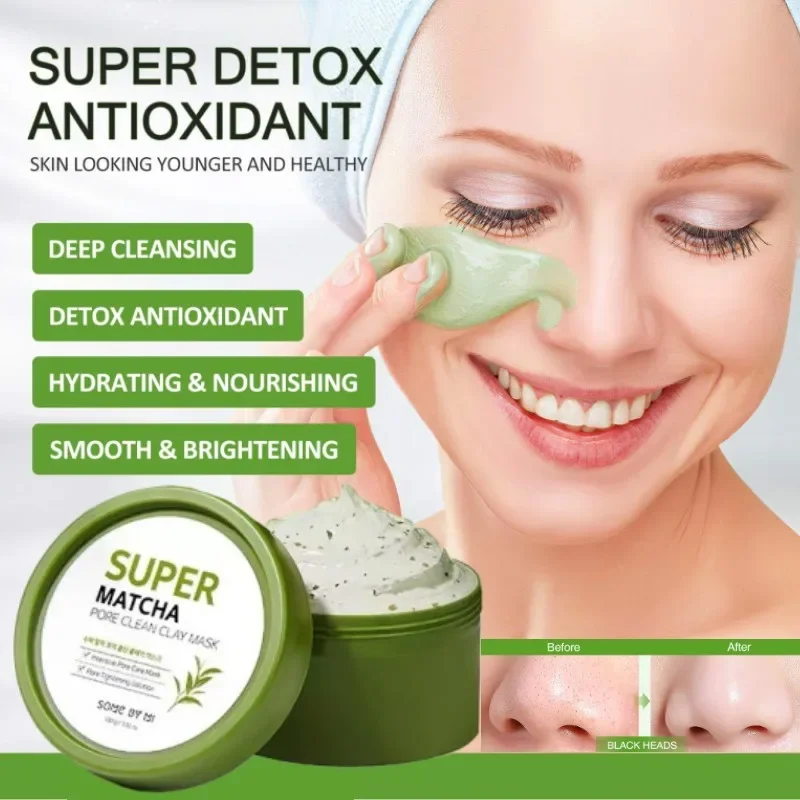 Matcha Tea Clay Mask Antioxidant Deep Cleansing Unclog Pores Remove Blackheads Soften Keratin Acne Treatment Anti-wrinkle 100ml