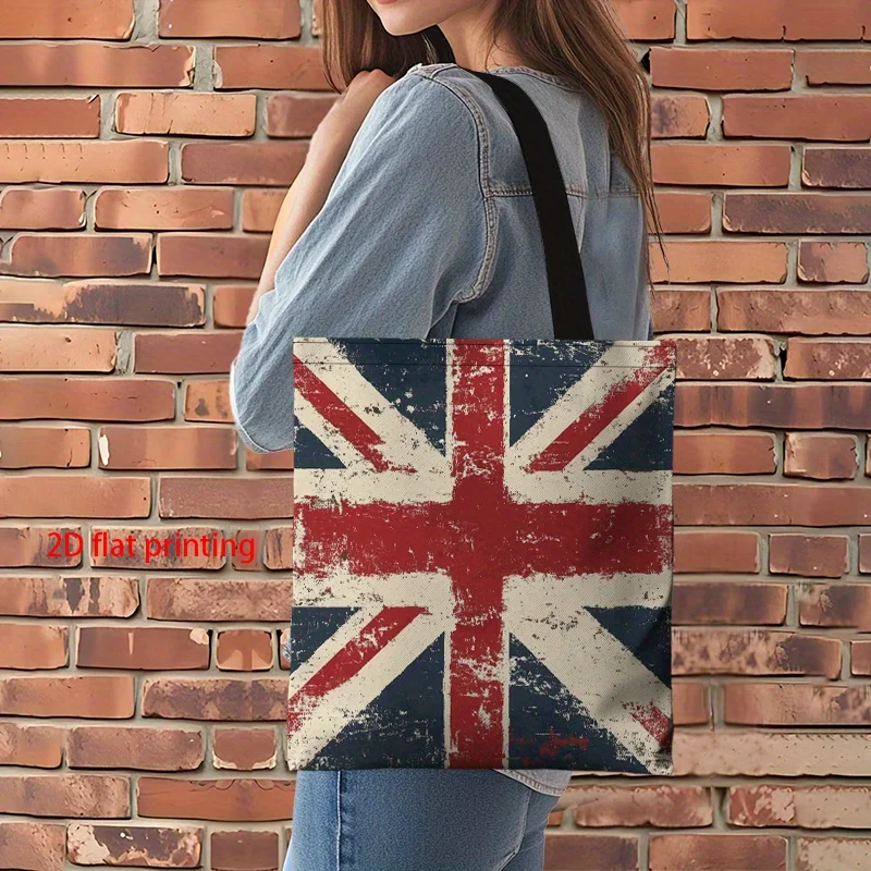 1pc British Union Jack Flag Tote Shoulder Bag - Lightweight Durable Polyester Bag for Women's Shopping, School, Travel