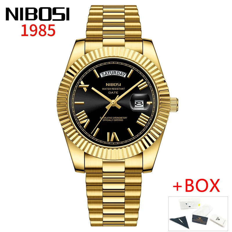 NIBOSI Marke Luxus Gold Rot Quarzuhr für Männer Edelstahl Wasserdicht Leucht Datum Woche Mode Männer Uhren Reloj Hombre