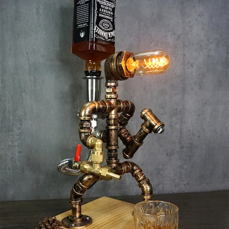 Retro industrial style wine rack table lamp cafe bar creative decoration ornament wine dispenser