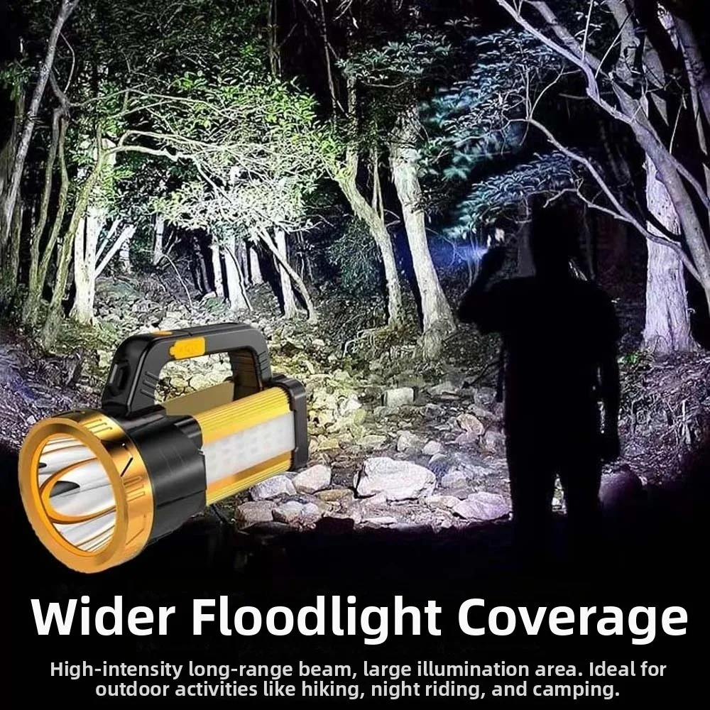 Anti-splash Water Camping Searchlight with Side Lights Dimmable Handheld Spotlight USB Rechargeable LED