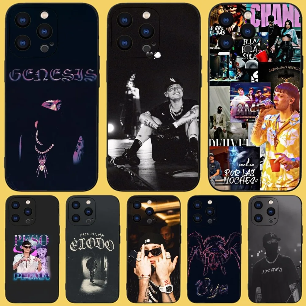 Rapper Peso Pluma Phone Case For iPhone 15,14,13,12,11 Plus,Pro,Max,XR,XS,X,7,8 Plus,SE,Mini Black Silicone Soft