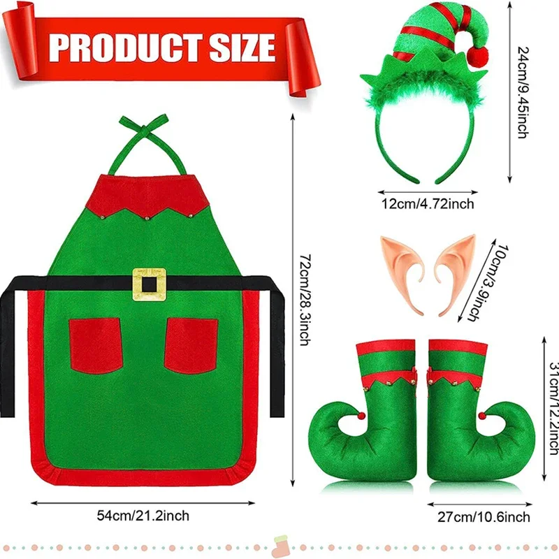 2025 NewWomen's Christmas Costume Elf Ear Apron Dress Hat Shoes Striped Stockings Cosplay Outfits Carnival Party performance AA