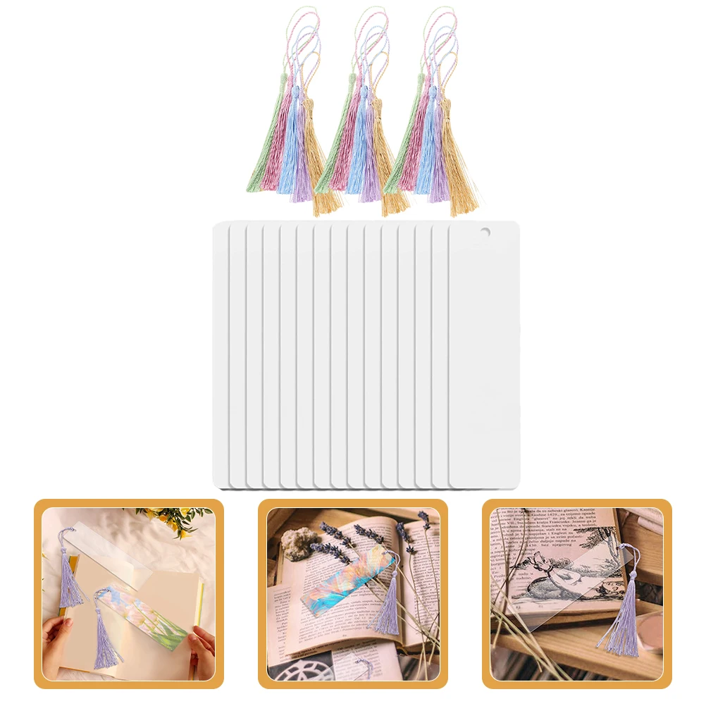 

15 Acrylic Bookmarks Clear DIY Gifts Student Graduation Tassel Page Markers Reading Accessories Colored Fringe for book