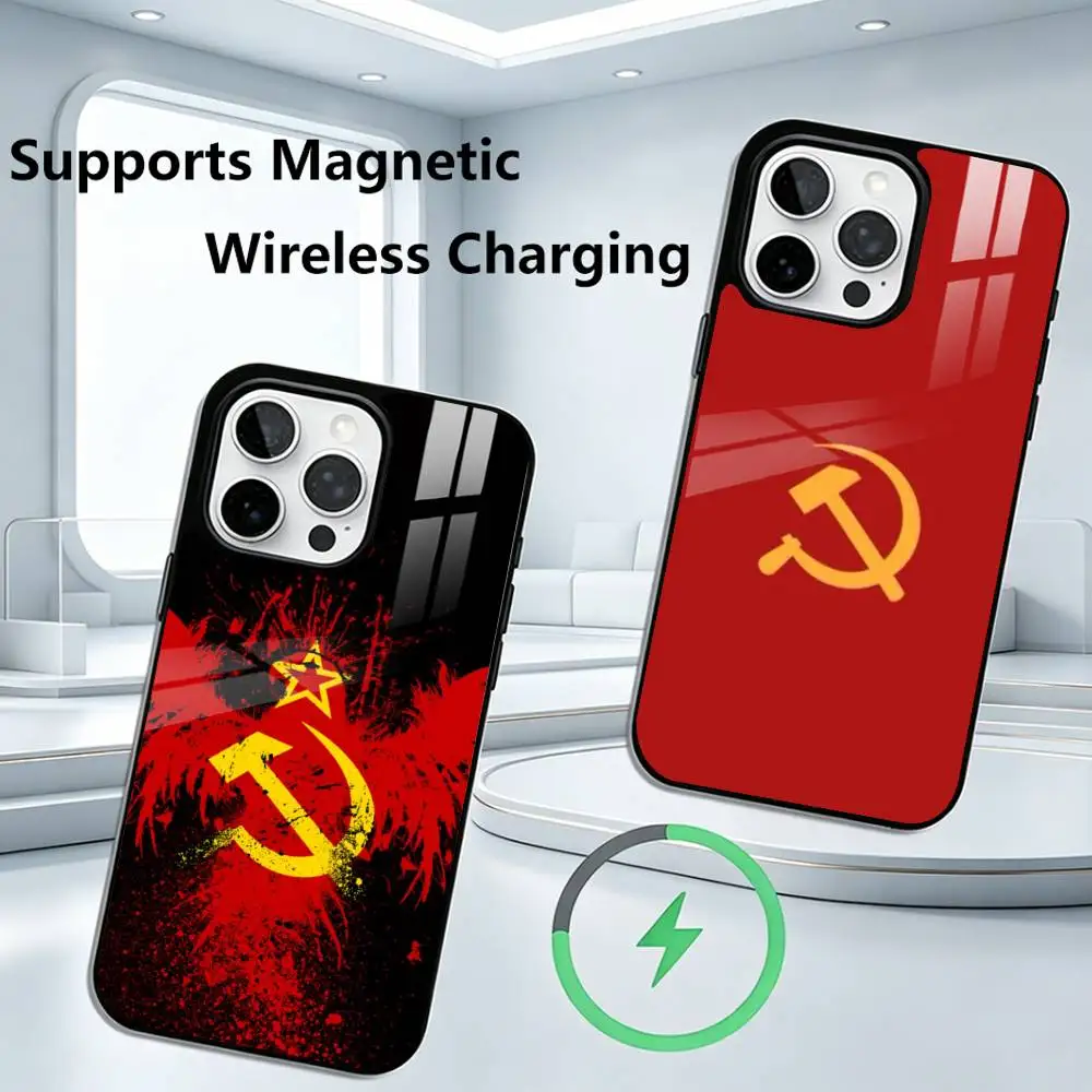 

Red Soviet Union USSR Flag Phone Case For iPhone17,16,15,14,13,12,11 Plus,Pro Allows magnetic wireless charging