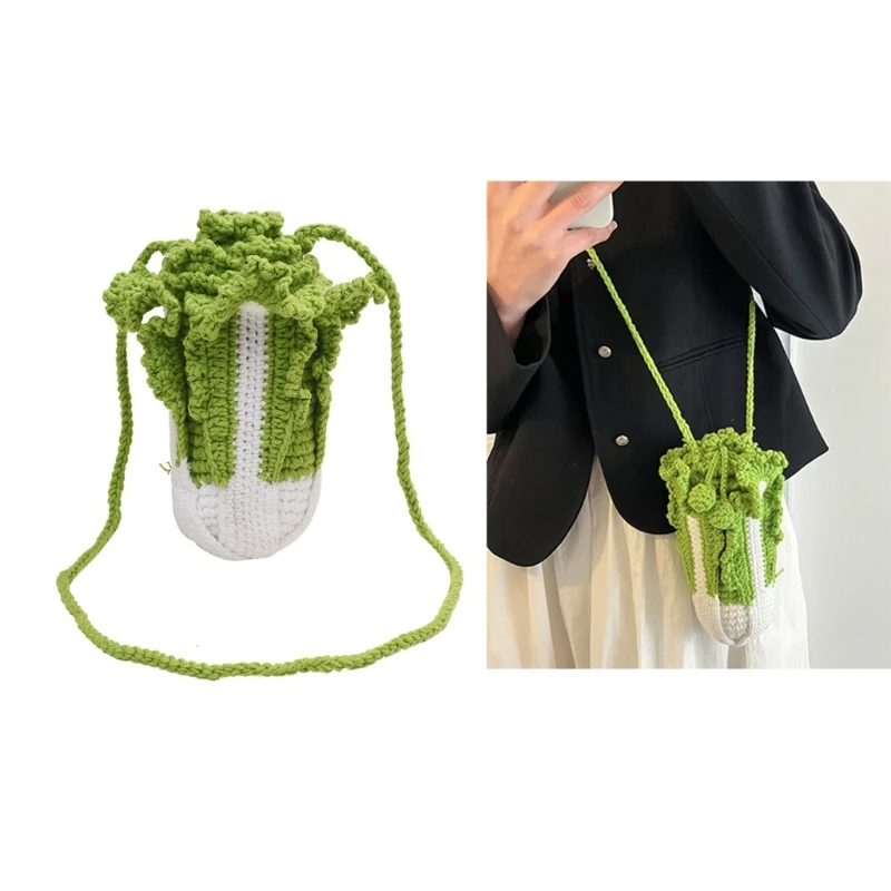 Funny Knit Cabbage Bucket Handbag Women Spring Summer Crossbody Phone Bag Female Girls Casual Small Tote Shopping Shoudler Bag