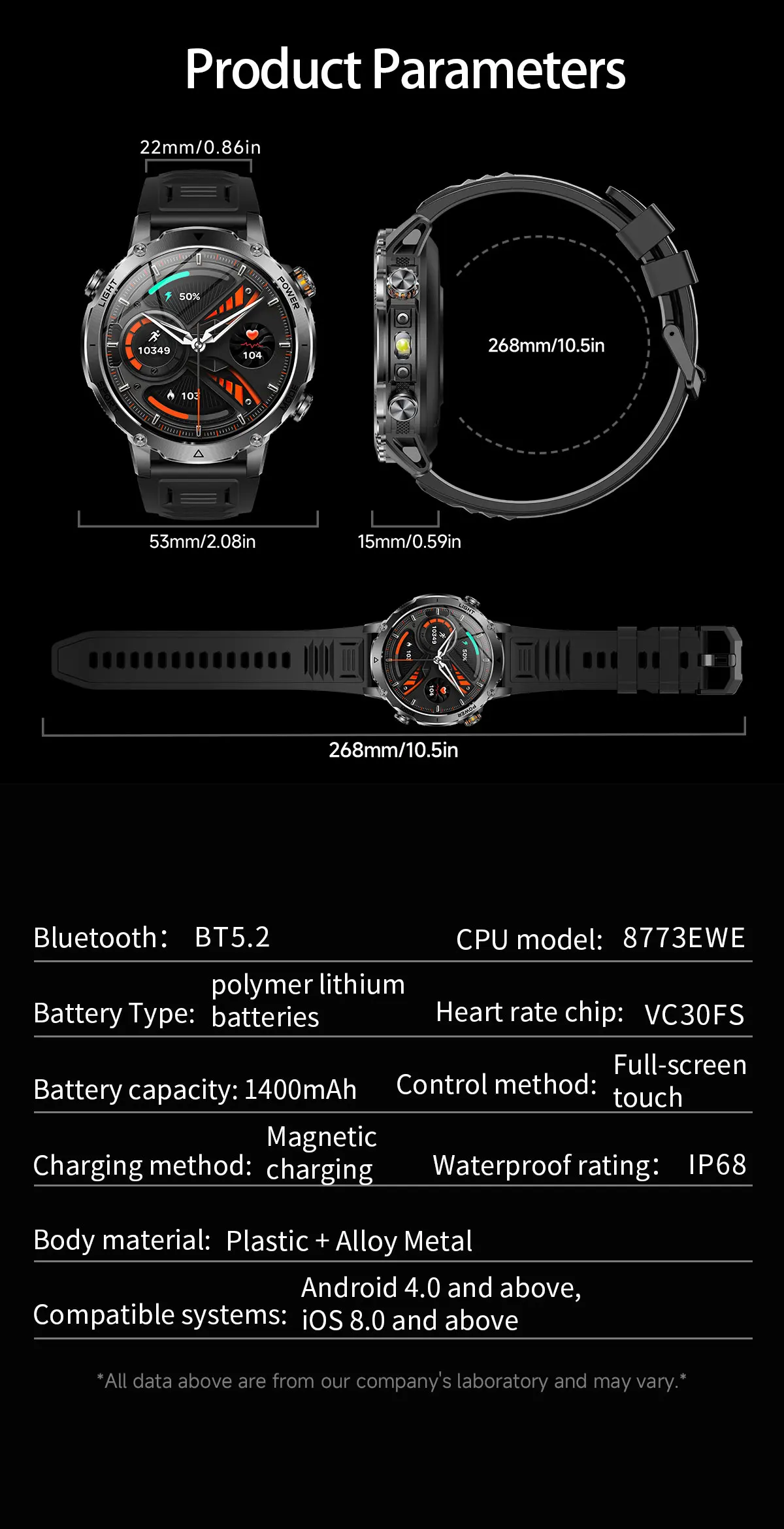 Robuste und langlebige 1400mAh Batterie Smartwatch für Herren Outdoor-Taschenlampe IPX8 Wasserdicht Herzfrequenzmessung Drahtlose Anruffunktion Sportarmbänder – Detail 28