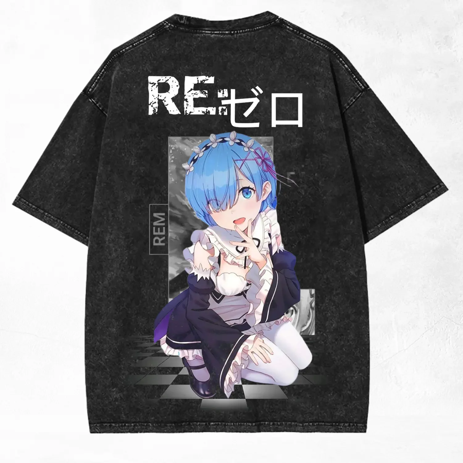 Rem Re:ZERO Anime Printed T-shirt Men's Clothing Harajuku Y2k Washed Oversized T Shirt Summer Short Sleeve Cotton Tees Clothes