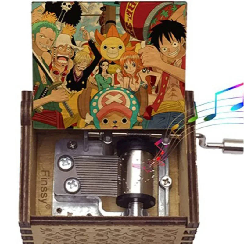 Anime One Piece Retro Wooden Carved Hand Crank Music Box Luffy Peripheral Music Box Student Birthday Gift Home Room Decoration