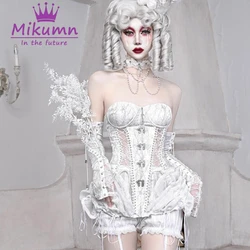 Gothic White Mesh Lace Women Vintage Lace-Up disossato corsetti e bustini Fashion Design Sexy corsetto Top