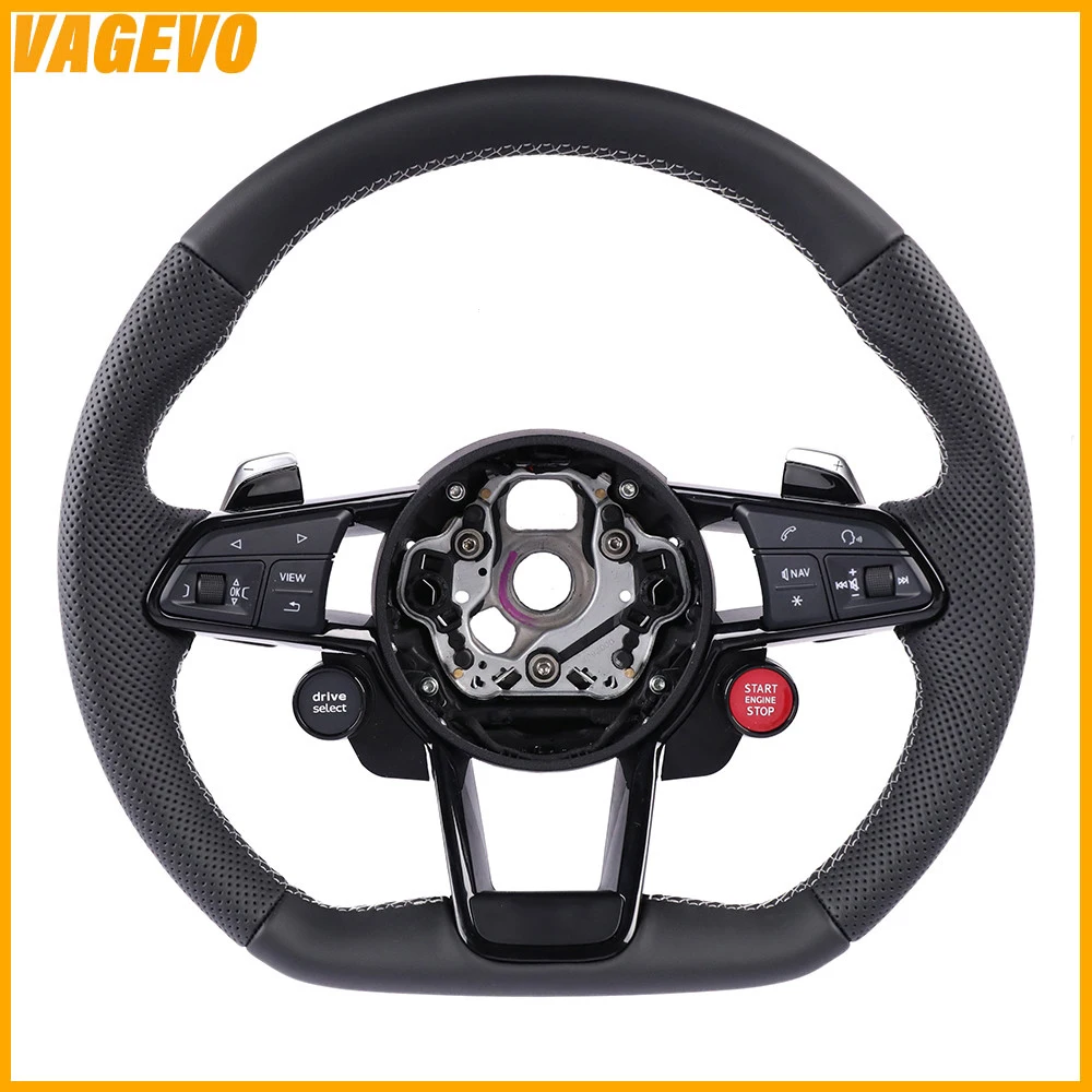 

Leather perforated RS LOGO multi-function R8 button Steering Wheel For Audi RS RS3 RS7 A3 A4 A5 A7 Q7 TT TTs R8 Steering Wheel