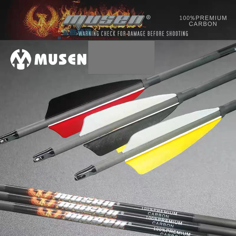 MUSEN Pure Carbon Arrows ID6.2MM Spine300/350/400/500/600/700/800 Fletching Turkey Feather Already Made for Archery Bow Shooting