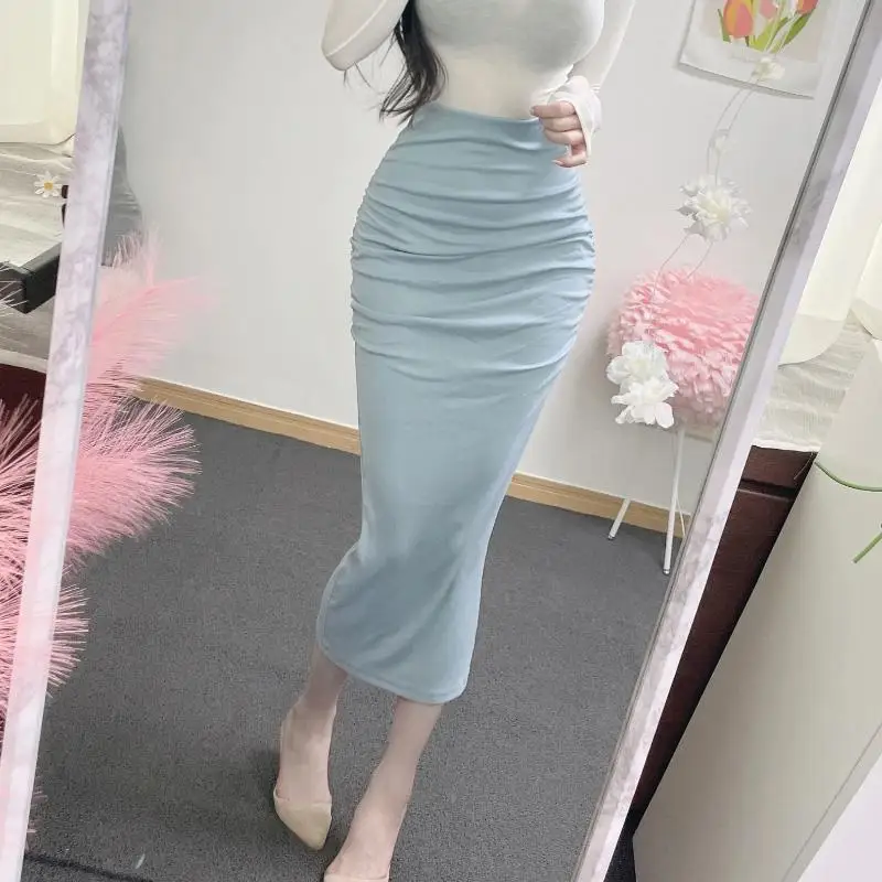 

Sexy 5STUDIOYK506 High Waist Midi Skirt with Slit And Fi Tail Design for Women in Spring Pure Color Commute Sle
