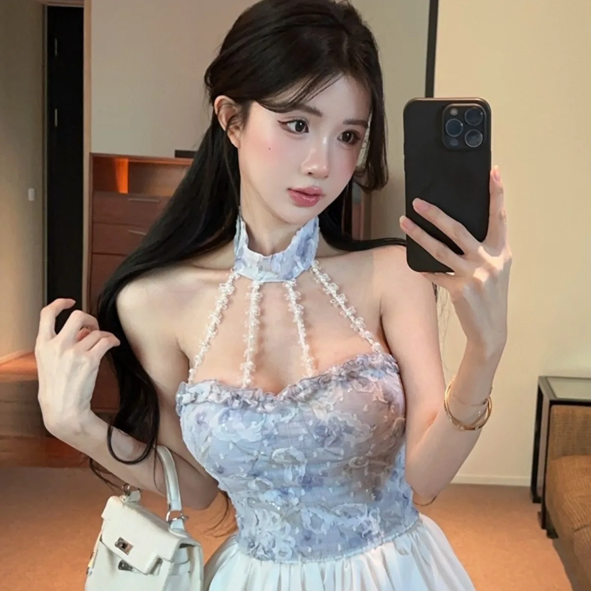 

Sexy Lace Crop Top And Skirt Set for Women Winter Collection Pure Desire Folded Hem Strapless Bra Displaying Chest Sensuality