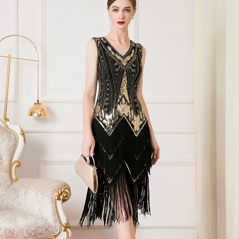 

1920S Sequin Retro Latin Dance Dress standard ballroom dresses for women fringe skirt